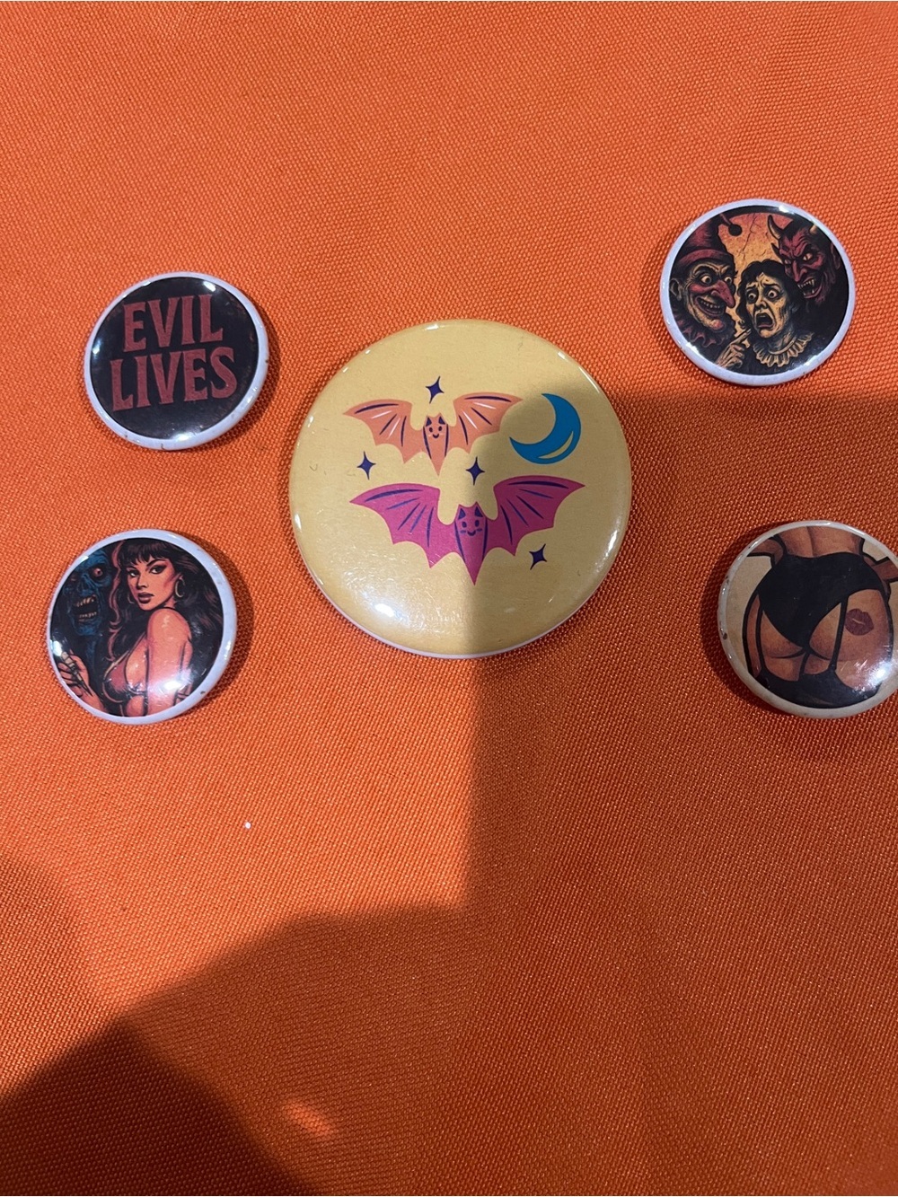 Bat Moon Pinback Button Set - Yellow & Pink Centerpiece
